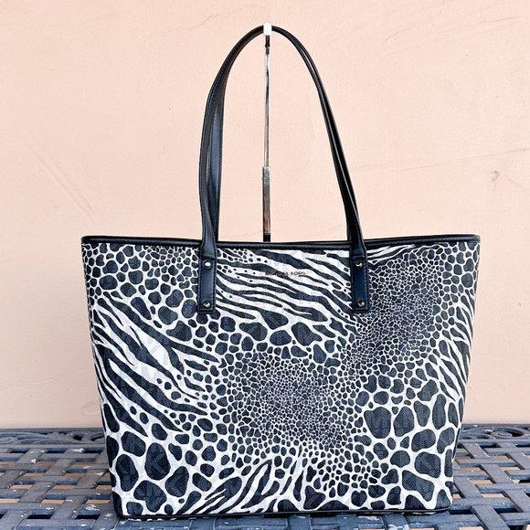 Michael Kors Carter Large Open Tote Shoulder Bag MK Zebra Print Black Multi - Picture 1 of 15